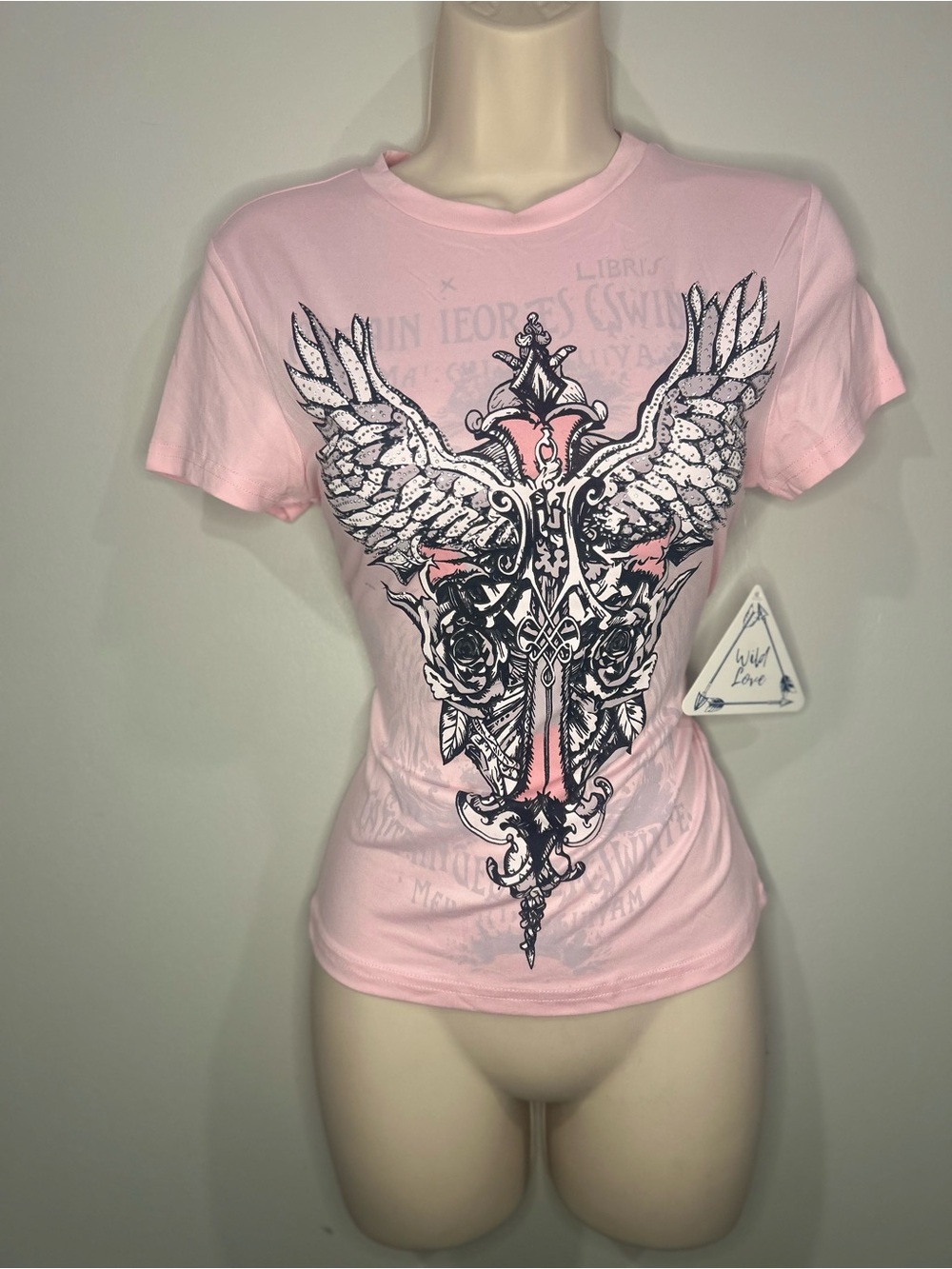 Women’s Light Pink Short Sleeve Graphic Wing & Cross Tee